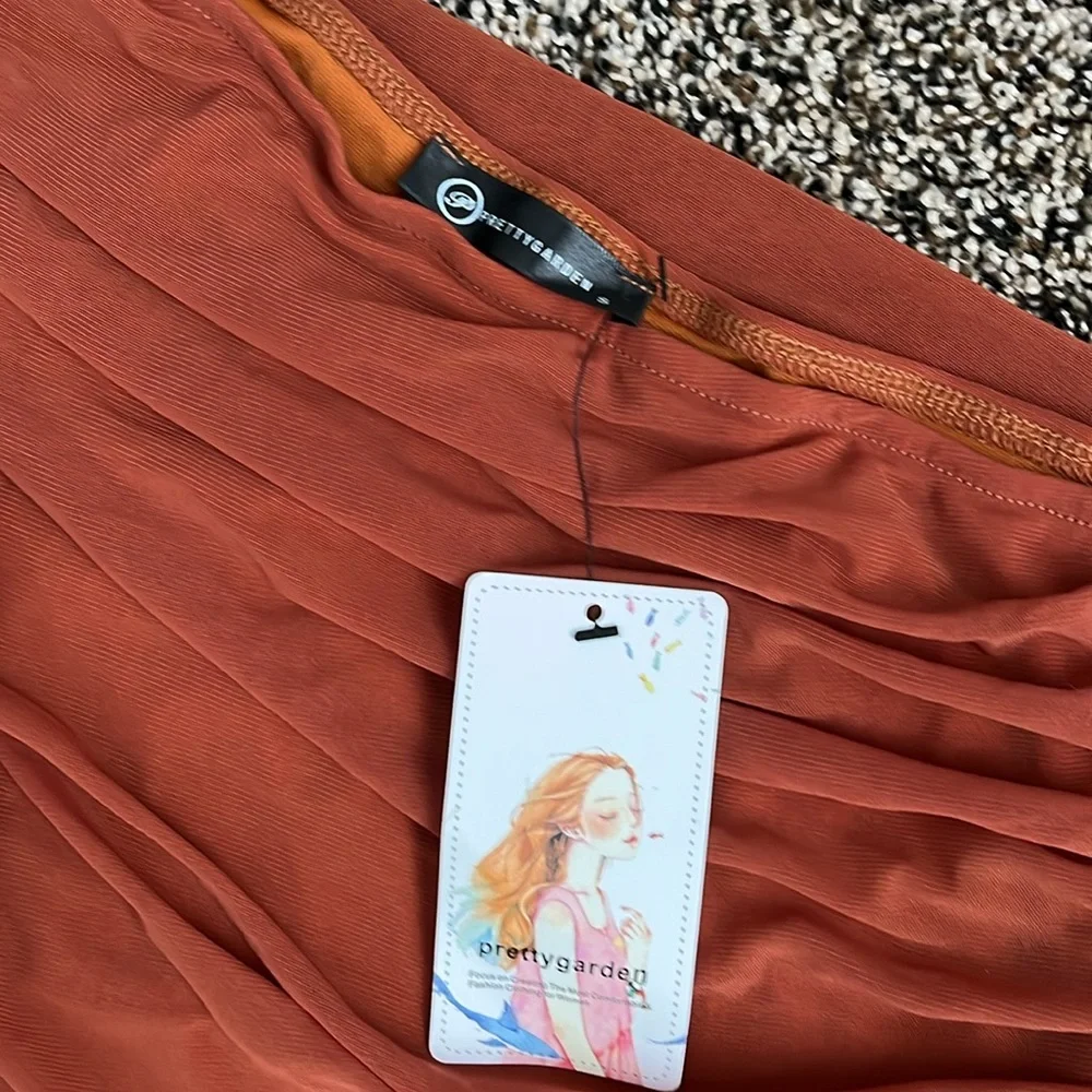 Prettygarden Amazon Rust Ruched One-Shoulder Dress, NWT - Picture 4 of 5